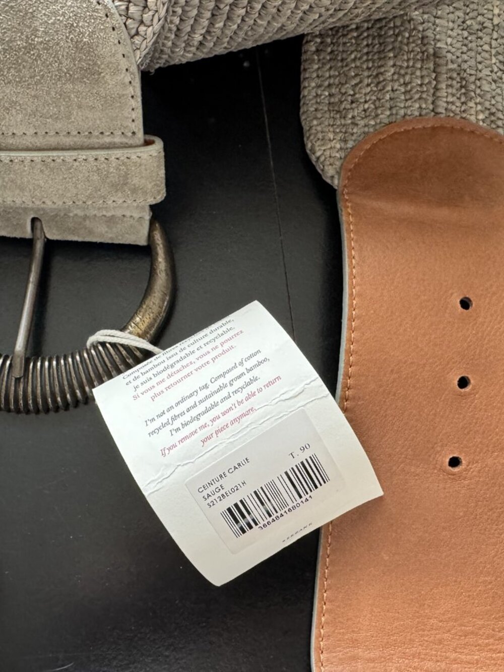Sezane Carlie belt in sauge 90 NWT - Picture 2 of 3